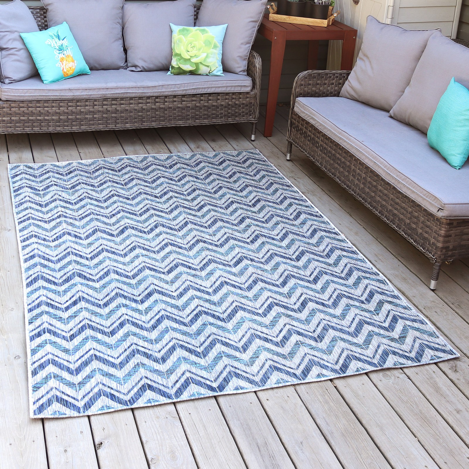 Chevron Dreams Outdoor Area Rug – Blue/Gray – 5 ft x 7 ft by Sunnydaze