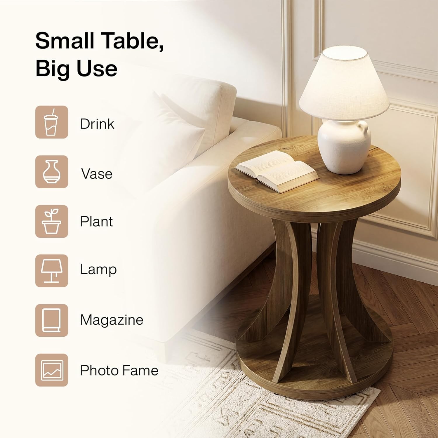 Round Side Table Modern End Table Accent Table with Curved Frame for Living Room