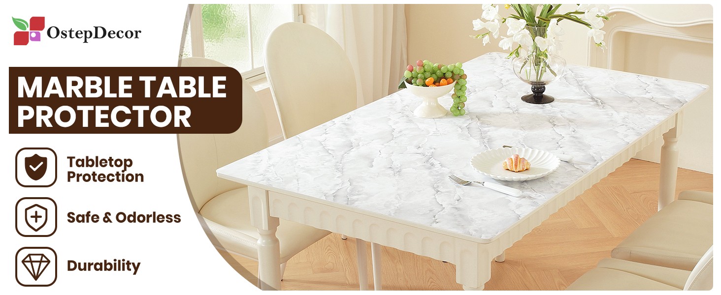 Marble-Look Table Protector 42 x 78 in, Waterproof PVC Desk Mat | Waterproof &