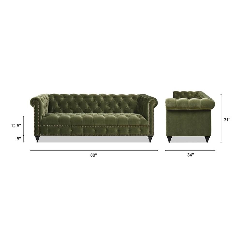 Pemberly Row 88″ Tufted Chesterfield Sofa in Olive Green Velvet
