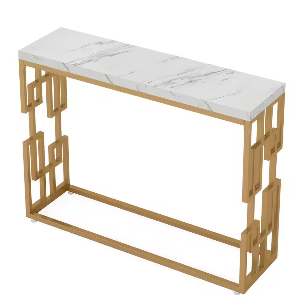 Turrella 42.5 In. White Gold Rectangle Wood Console Table, Living Room