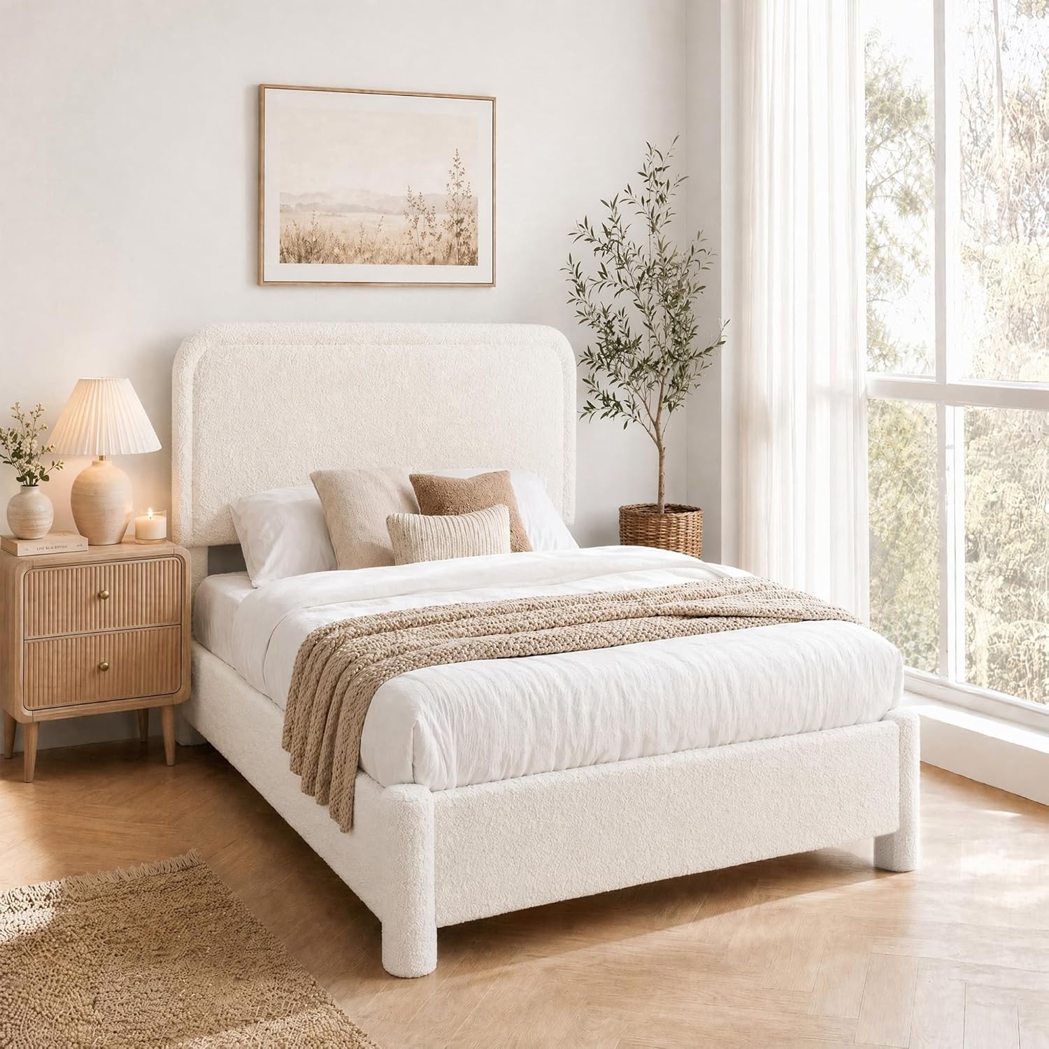 Cloud Bed Frame with Adjustable Headboard Luxurious Teddy Boucle Platform Bed