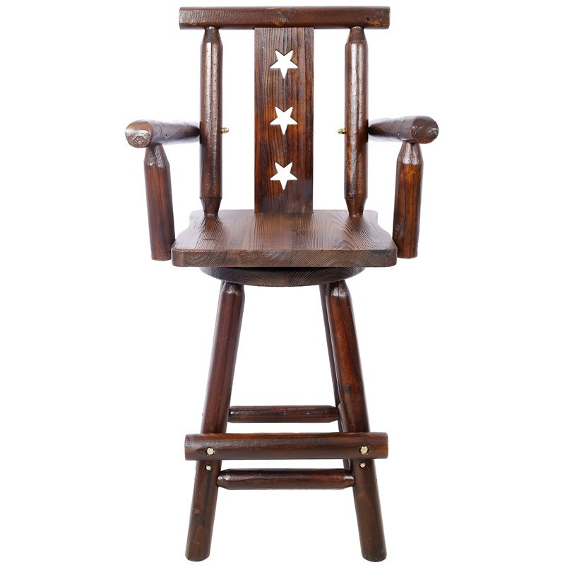 360° Swivel Rustic Bar Stool Wide Armrest 330lbs Capacity Fir Wood Construction