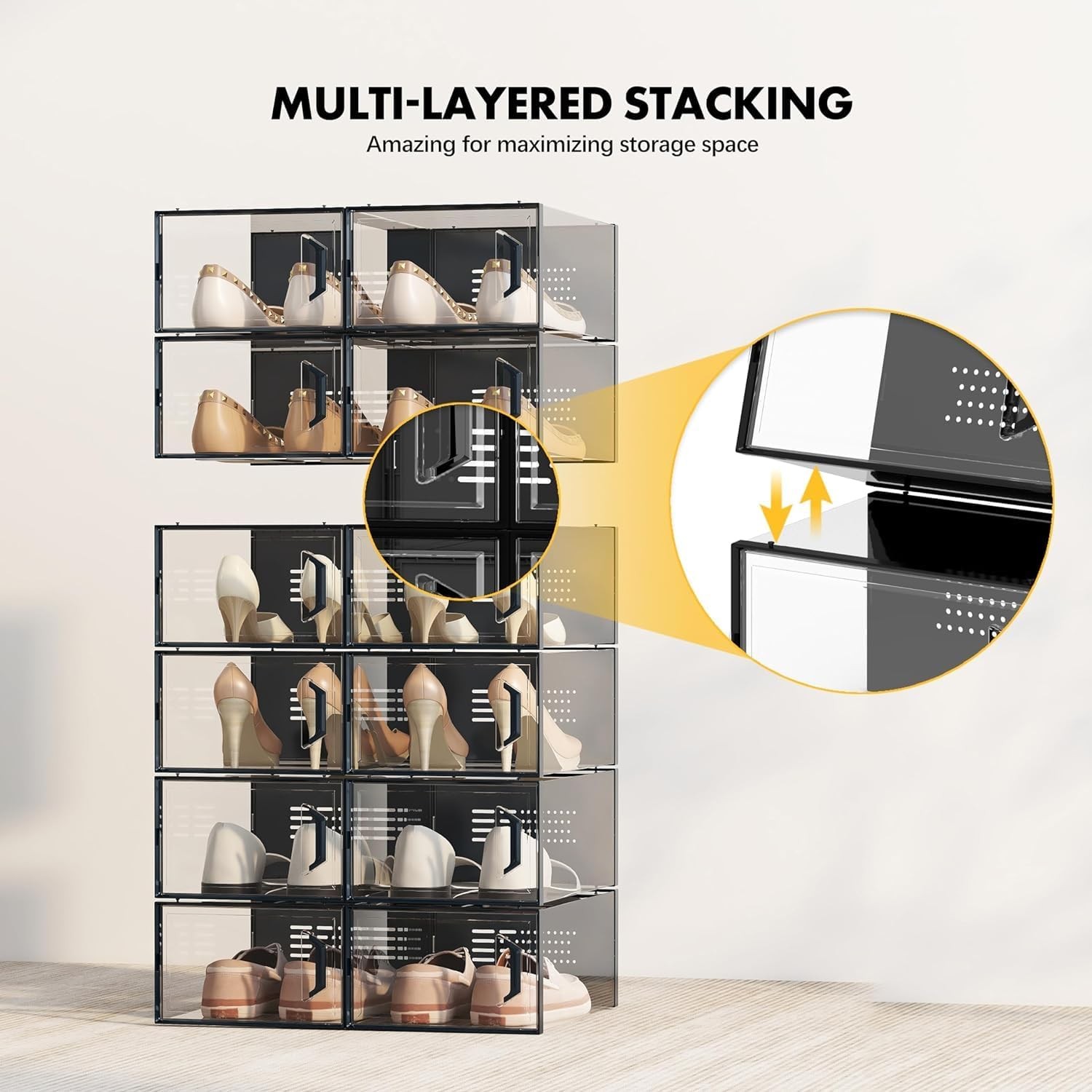 Clear Stackable Shoe Storage Box Size 11 Space Saving Organizer Bins 12 Pack