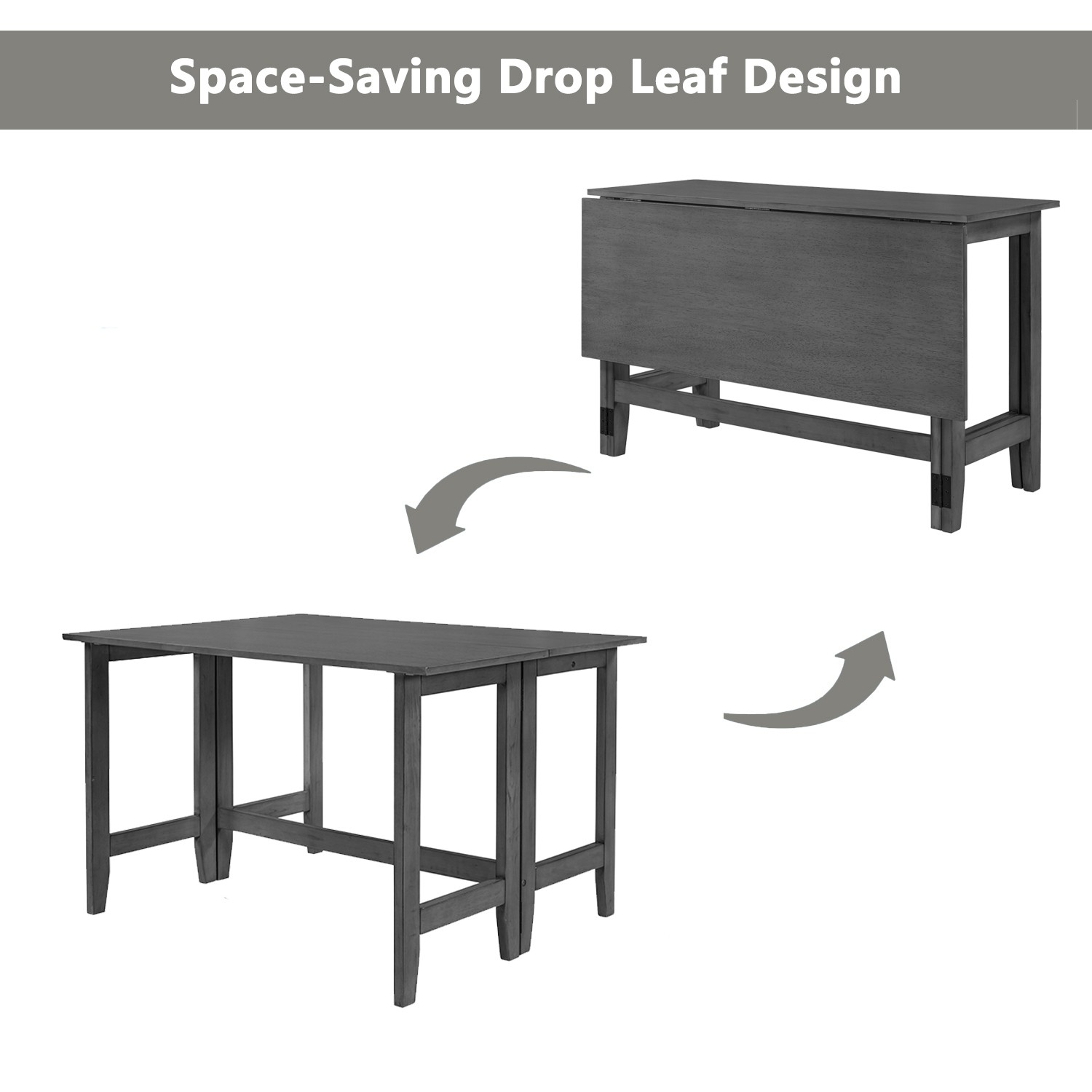 Gray Farmhouse Drop Leaf Extendable Dining Table for 4 (18-36″x47″x30″)