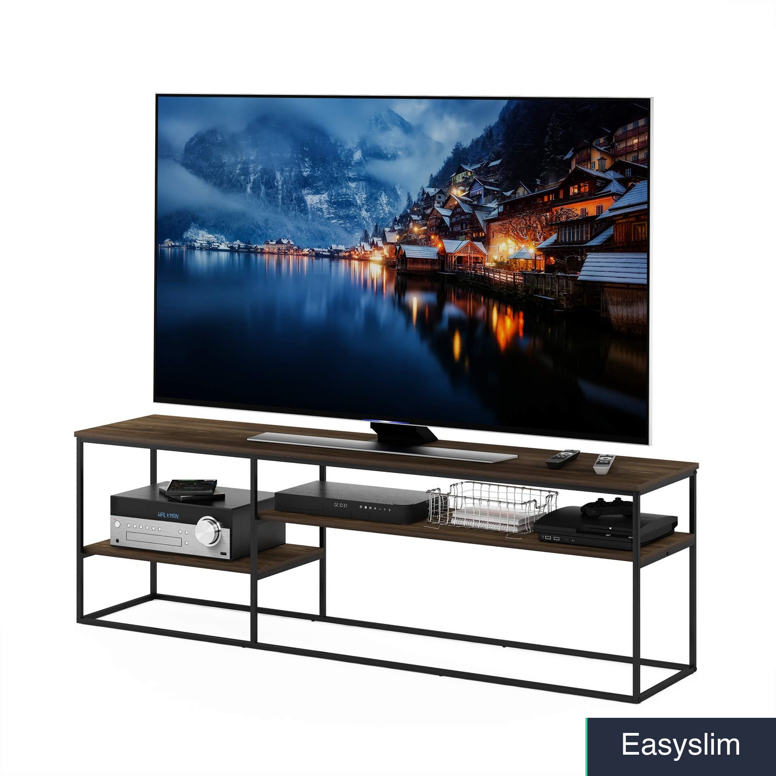 TV Stand for 70 Inch TVs Columbia Walnut Engineered Wood Metal Frame