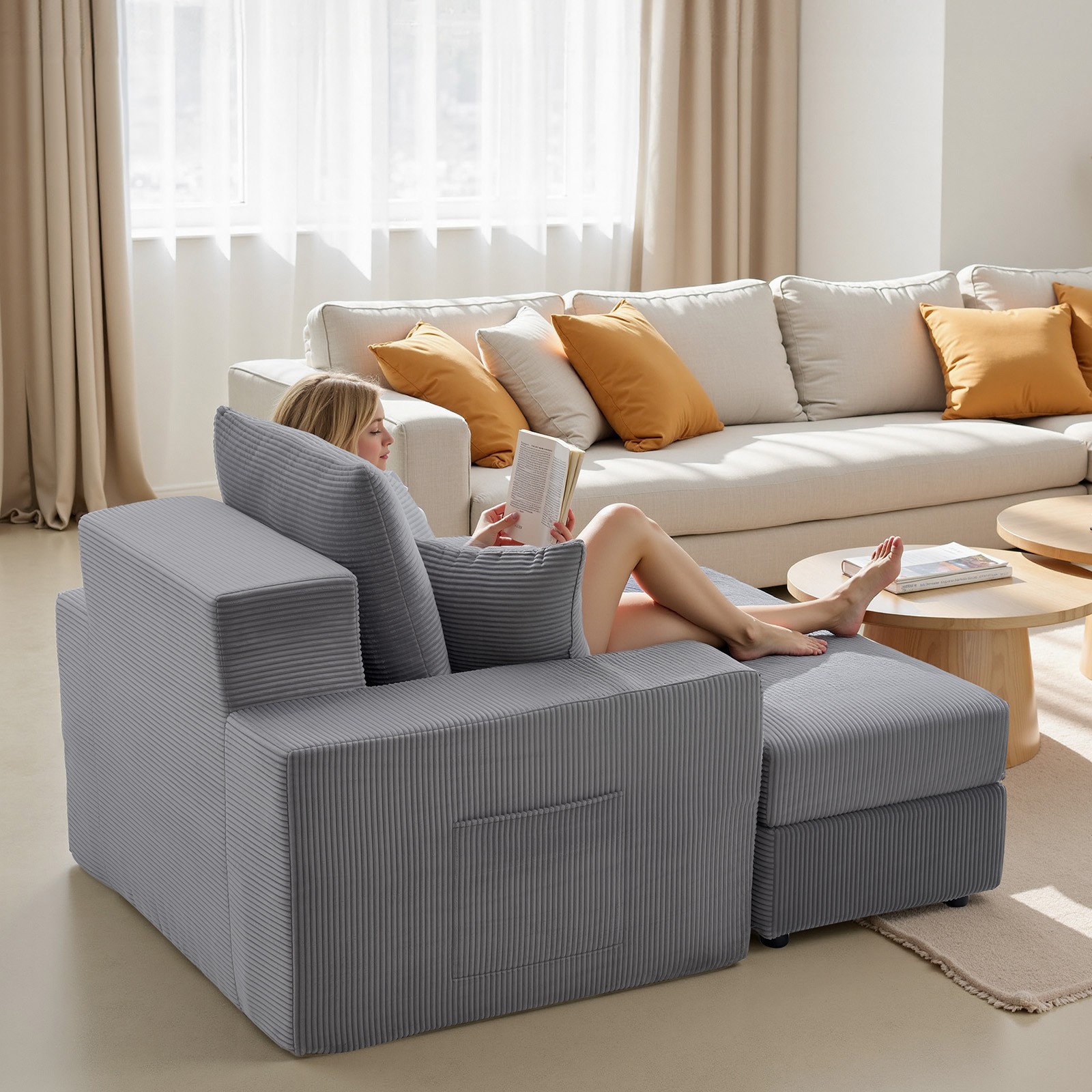 Uimoso Modular Indoor Chaise Lounge Chair, 44 in, Grey