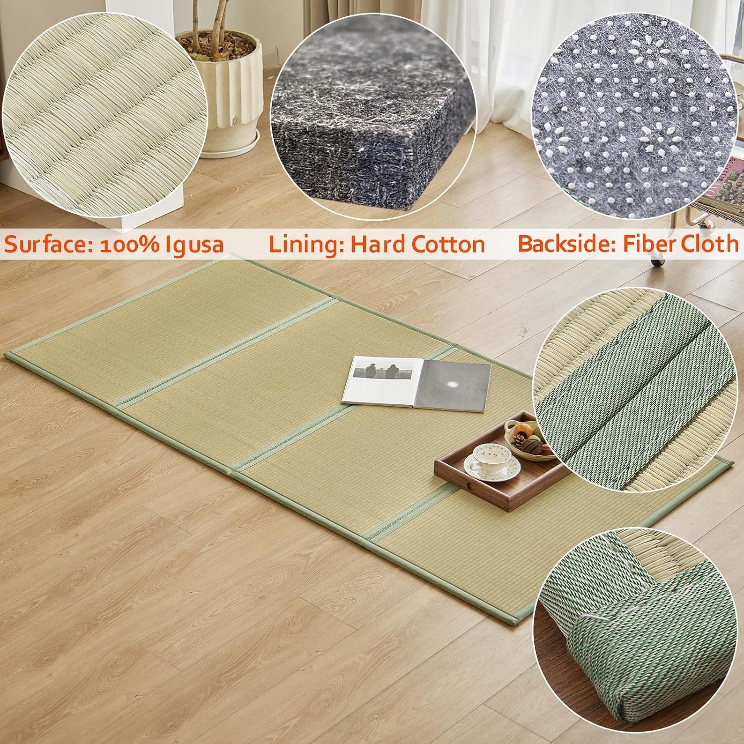 Japanese Tatami Mat,(Twin,79″x39″x0.5″),100% Rush Grass Portable Folding Mat …