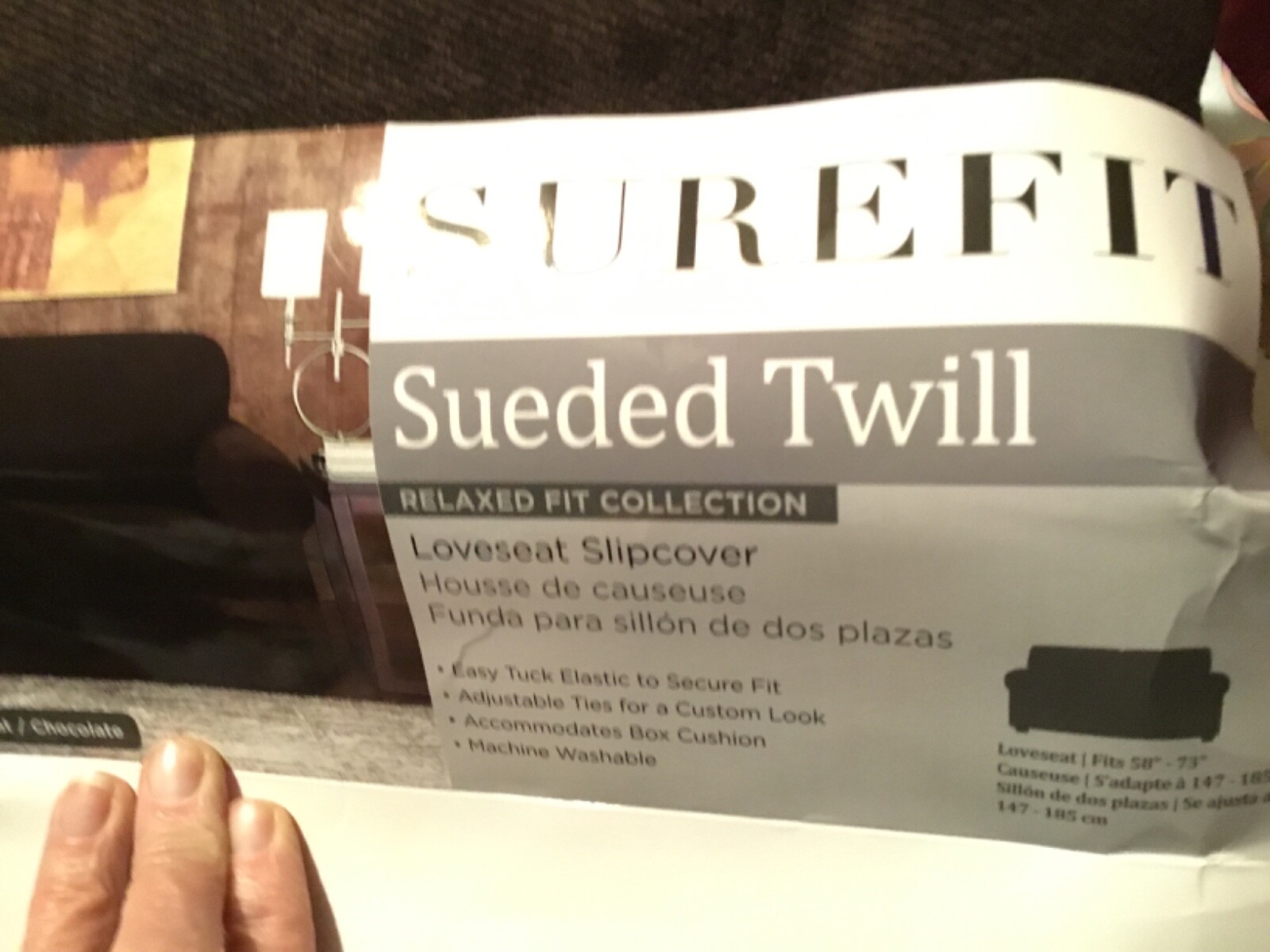 Sure Fit Sueded Twill Loveseat Slipcover in Chocolate Relaxed Fit Collection NEW
