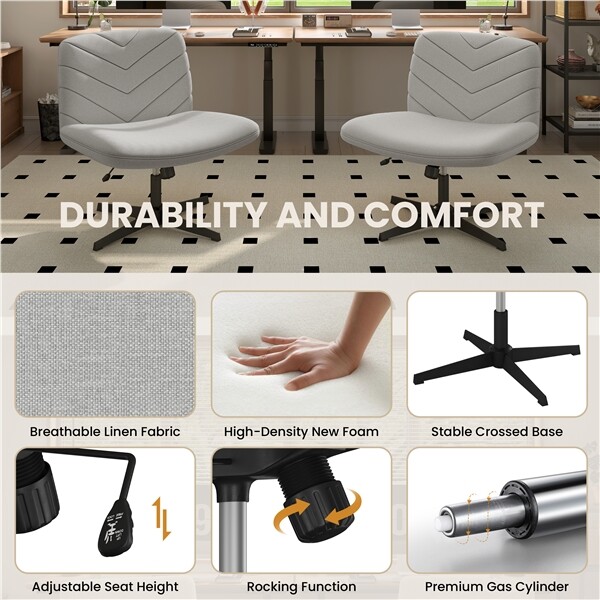 Wide Criss Cross Chair Comfy Armless Swivel Desk Chair for Home Office Bedroom