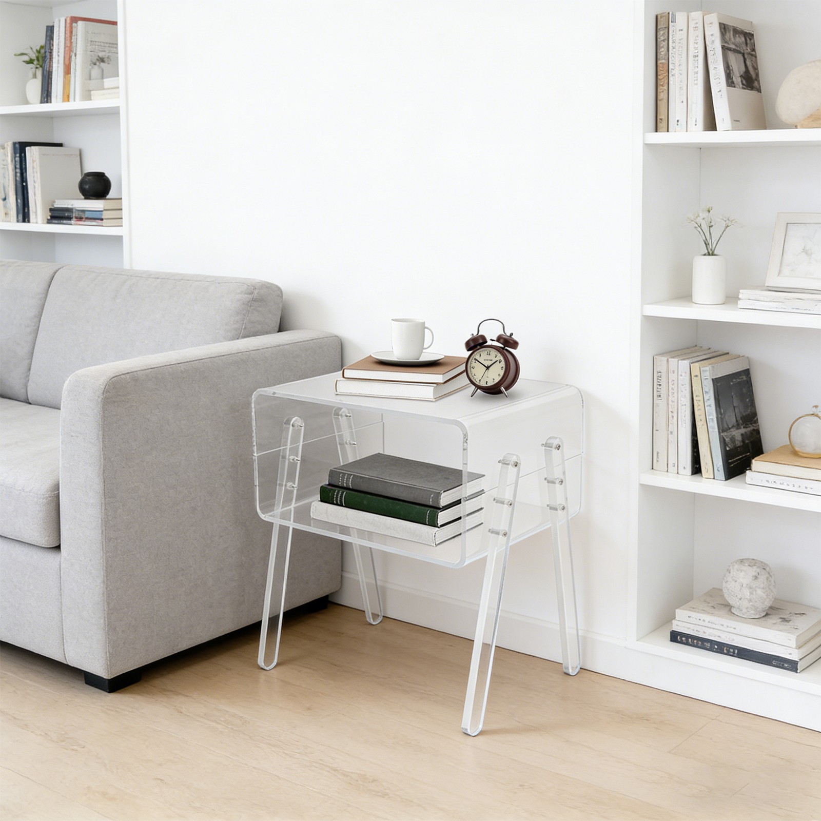 Clear Acrylic Side Table, 2-Tier End Table w/ Open Storage Spaces, Nightstand