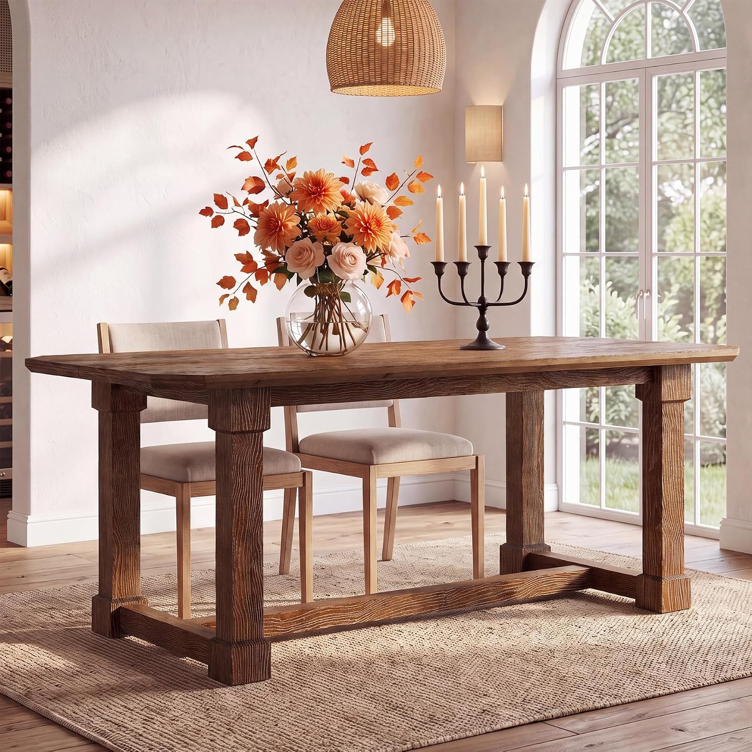 63″ Solid Wood Dining Table for 4–6 Peoples, Farmhouse Rectangular Kitchen Table