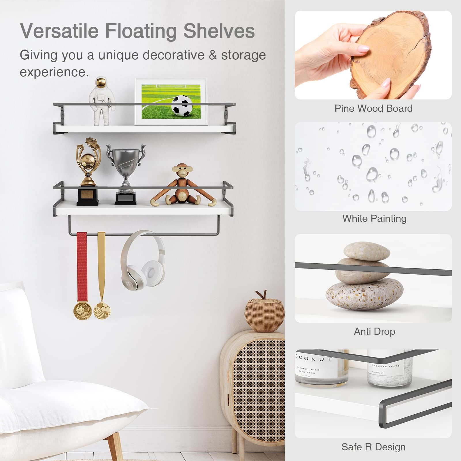 Forbena White Floating Shelves for Bathroom Organizer Over Toilet, Bathroom S…