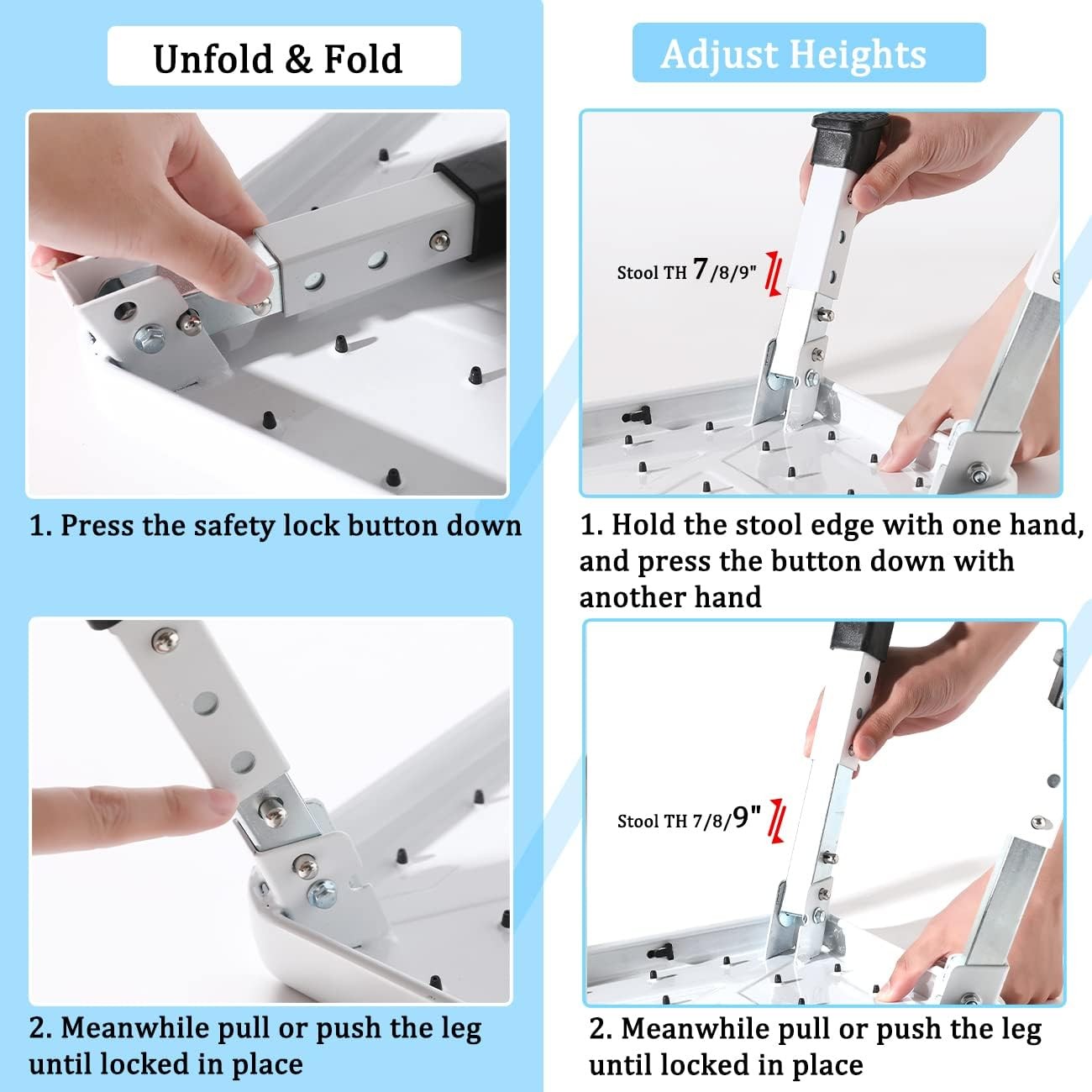 3 Levels Adjustable Folding One Step Stool Safer Metal Step Stools