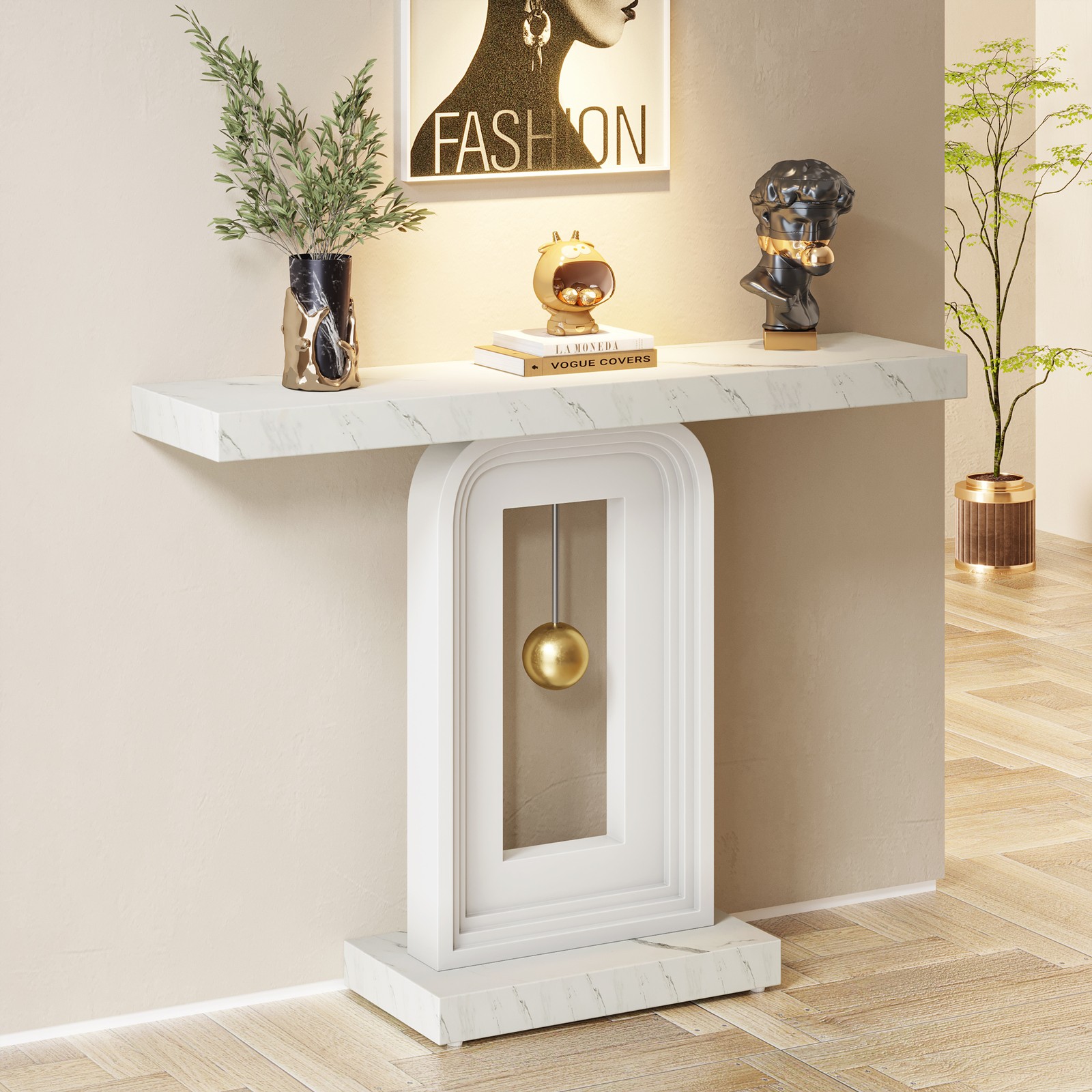 Modern Console Table, 39.4-Inch Faux Marble Sofa Table for Living Room, Hallway