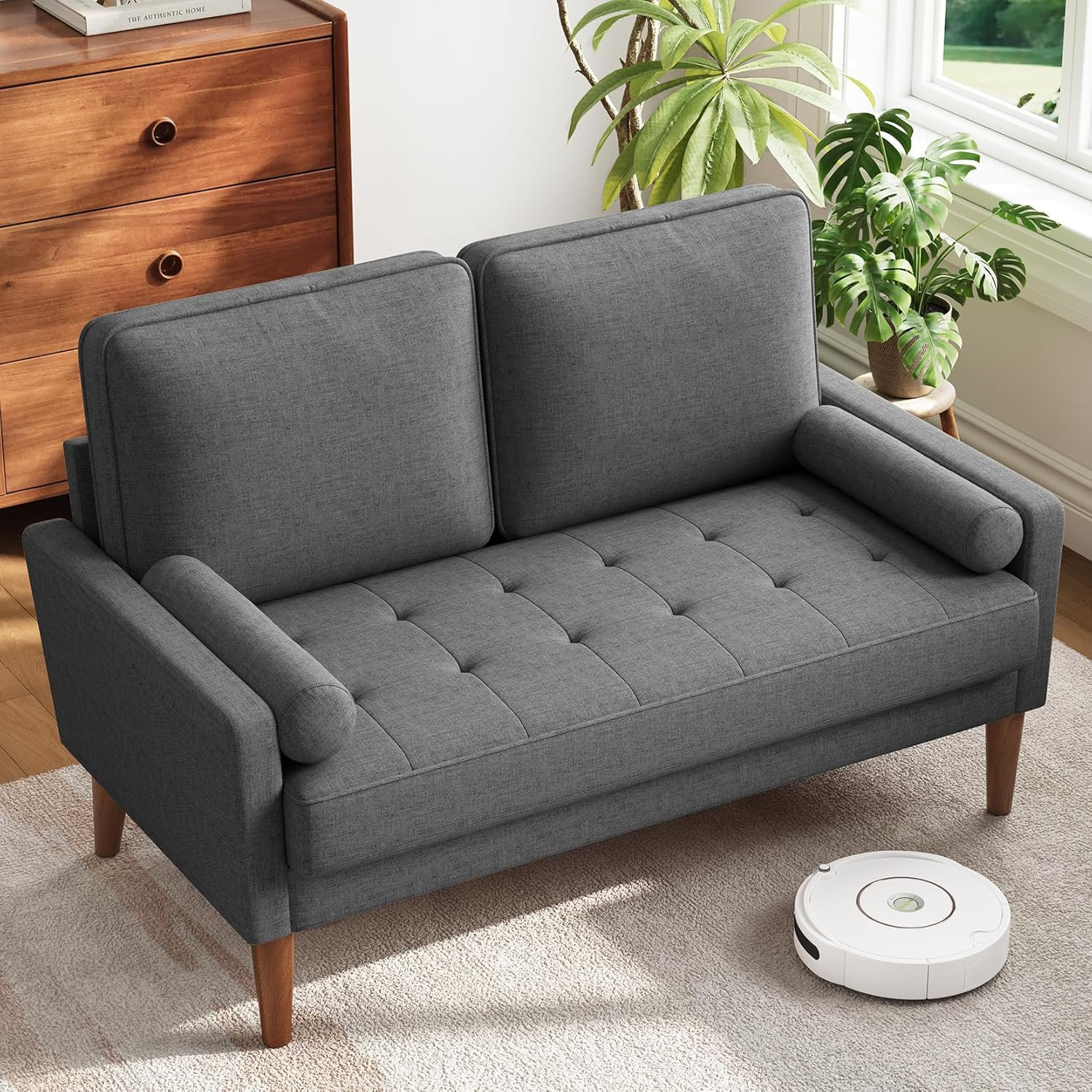 48″ Loveseat Sofa with Wood Legs, Mid Century Modern, Grey