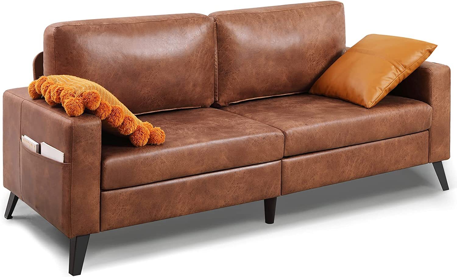 79″ Sofa Couch Nubuck Faux Leather Couch Mid Century Modern Decor Furniture