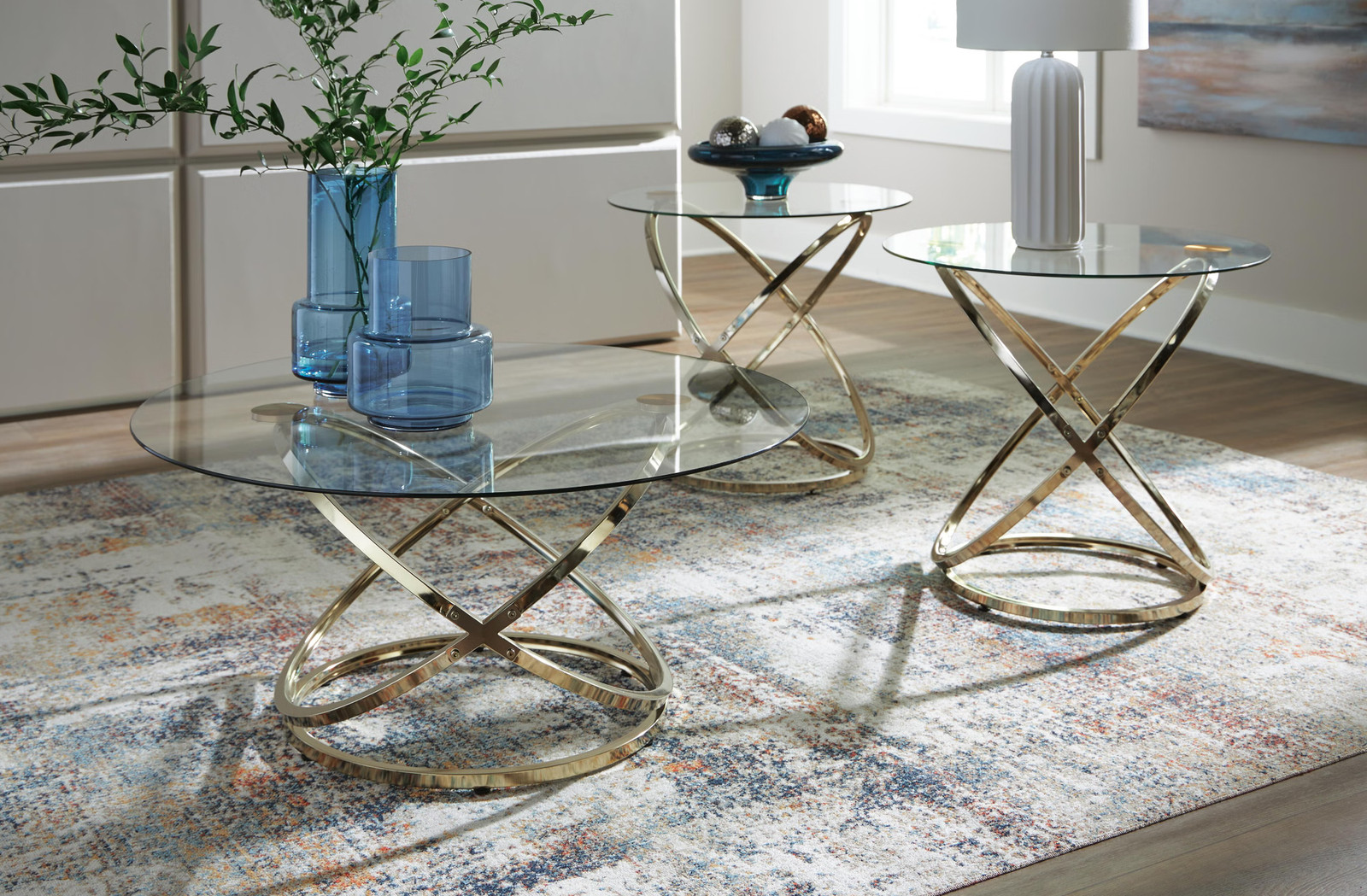 Signature Design by Ashley Crimonti 3-Piece Glass Coffee Table Set with End
