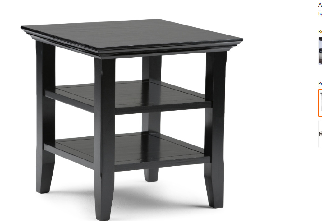 Simpli Home Solid Wood 19 in Acadian Black Wood Modern End Table Transitional