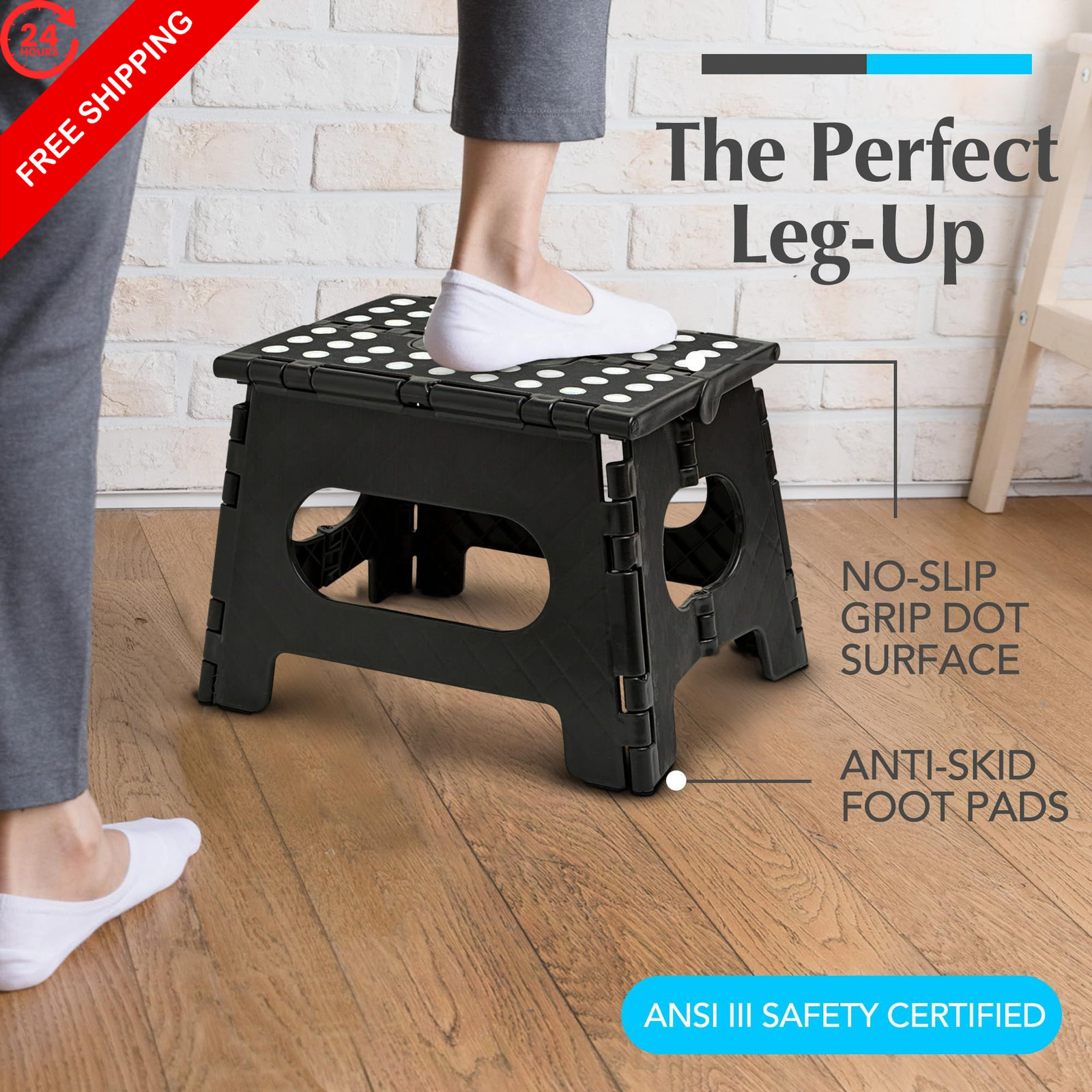 Handy Laundry Folding Step Stool – Sturdy Enough Collapsible 9 Inch, Black