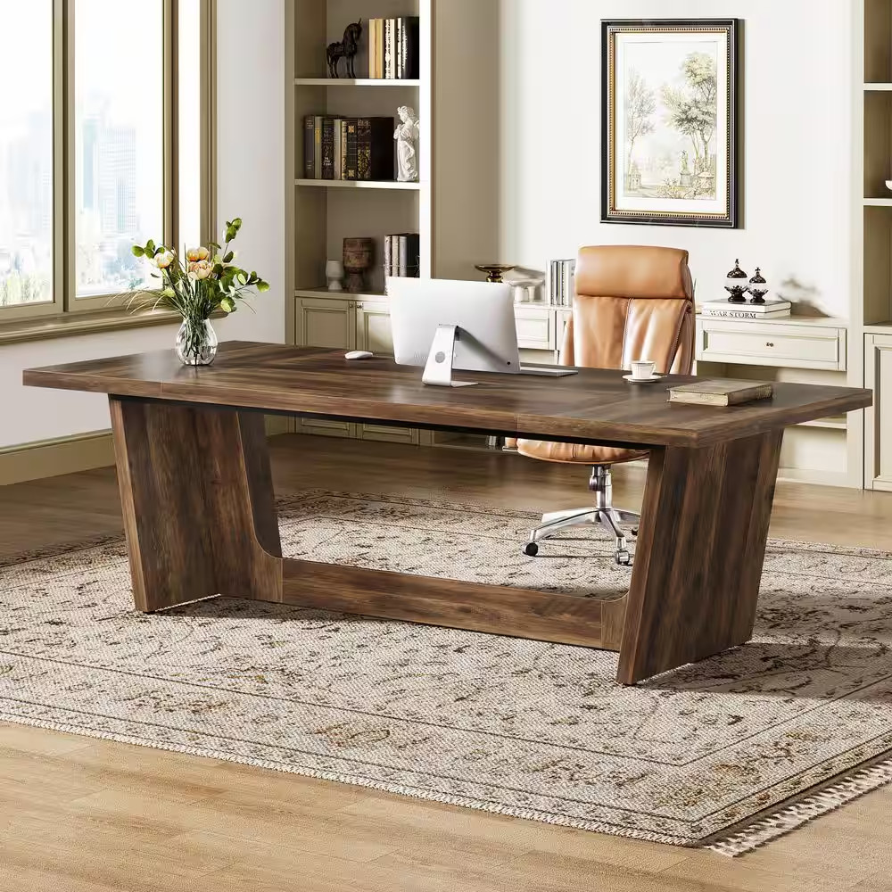 Moronia 70.9 In. Rectangle Dark Brown Wood Executive Desk Large Home Office Desk