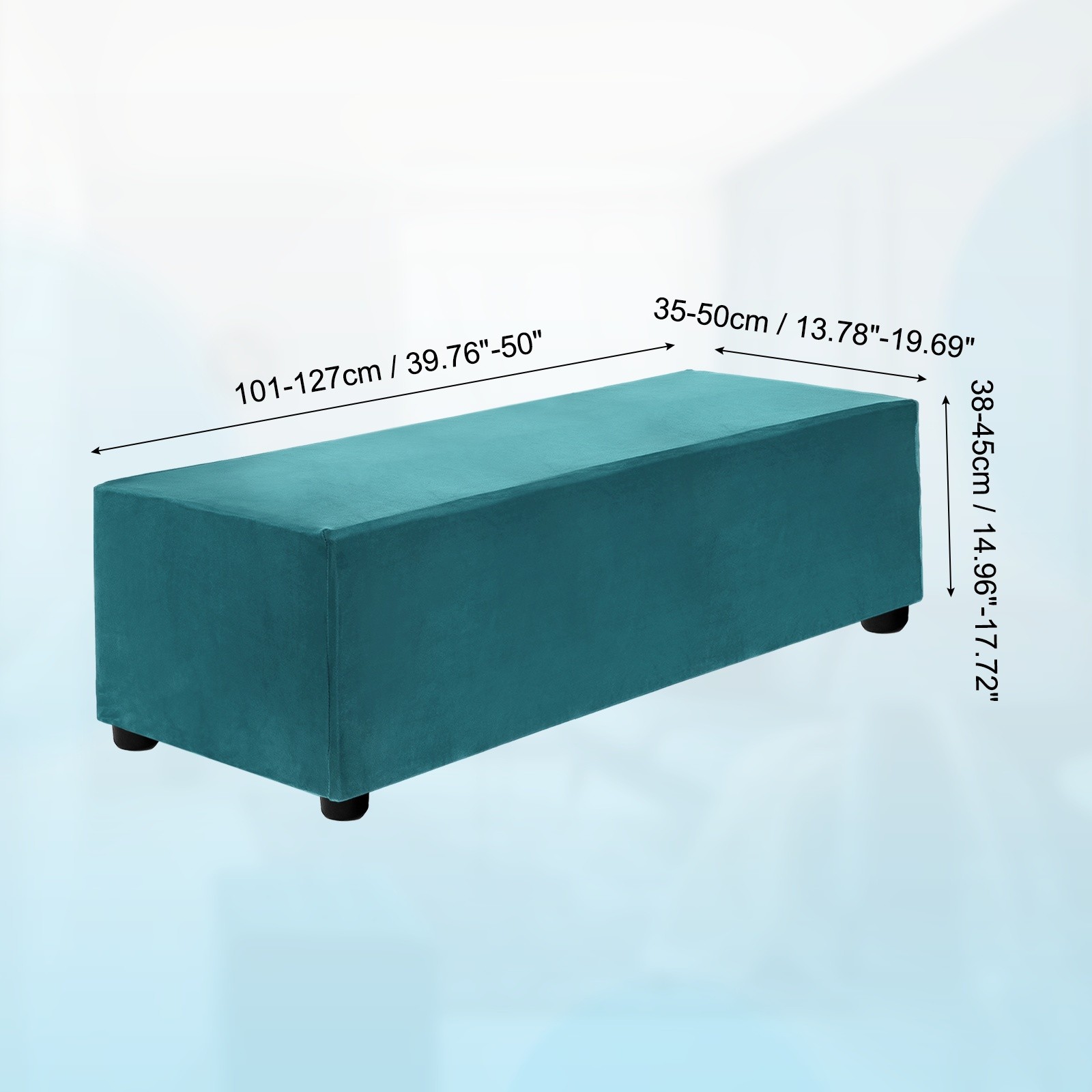 Extendable Rectangular Stool Cover, Size L (39.76″-50″), Blue