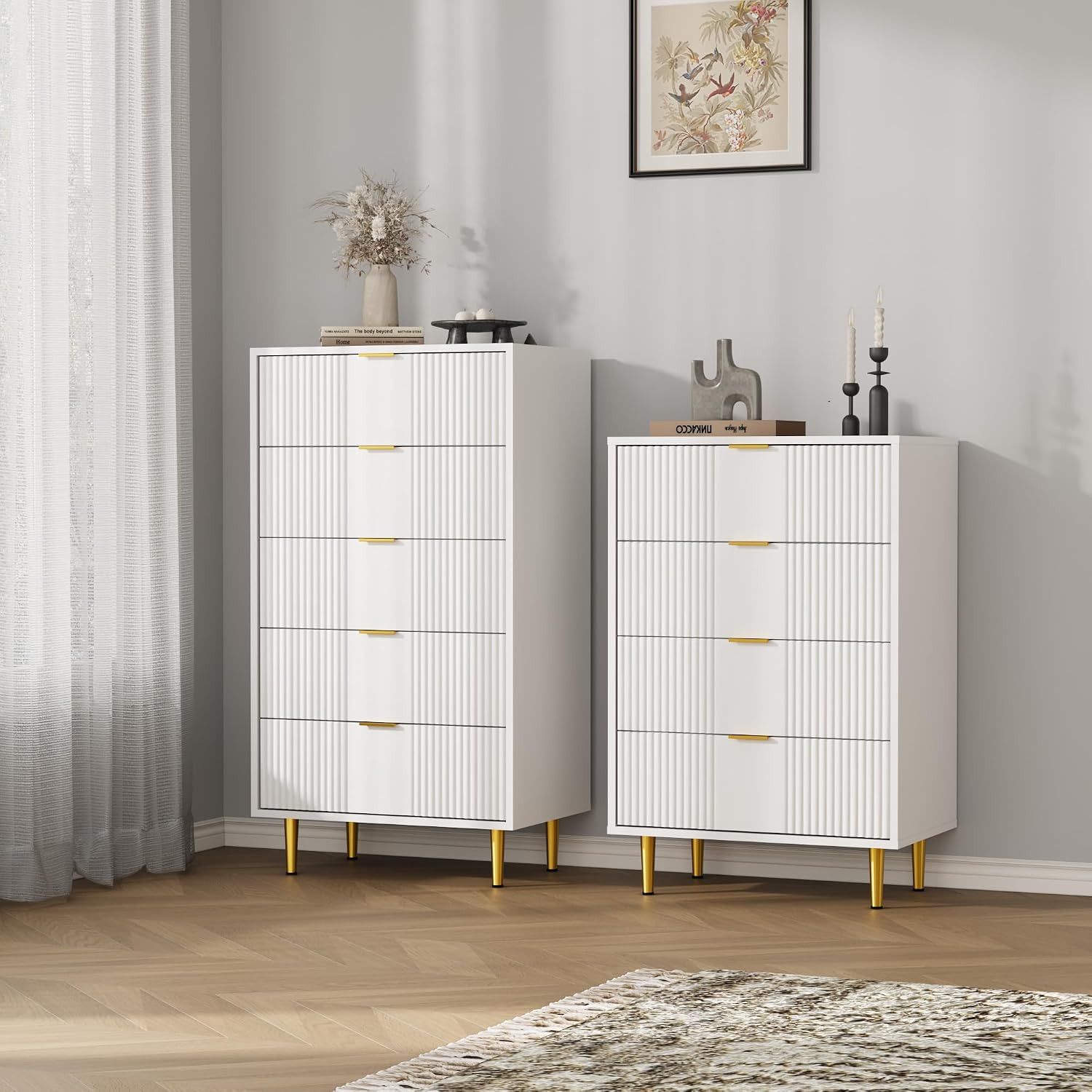 Fluted Dresser for Bedroom with 4 Drawers, 36.85″ Tall Modern Chest of Drawers w