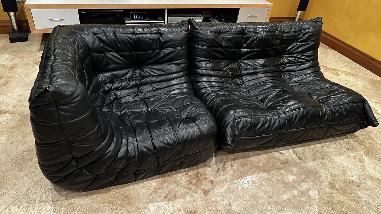 Authentic LIGNE ROSET TOGO 2-Pc Sectional Sofa And Corner In Black Leather