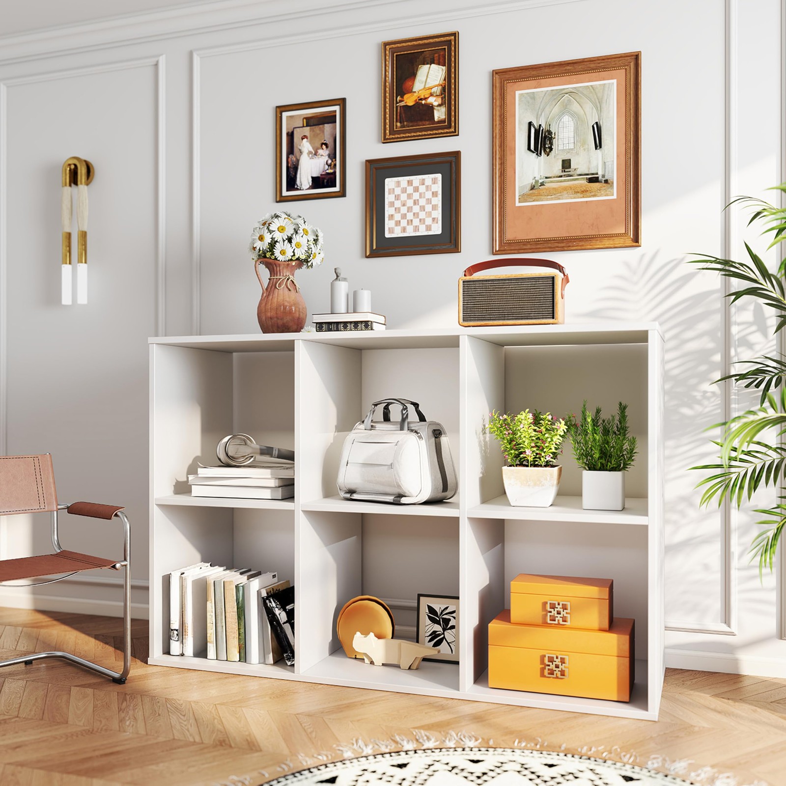 Stackable 8-Cube White Bookshelf – 47.7″L x 24″H, 4-Tier Organizer