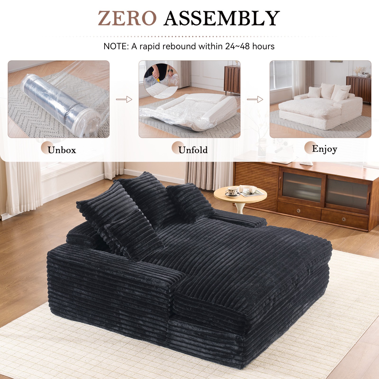 Oversized Chaise Lounge Sleeper Sofa Bed with 4 Pillows, Gray