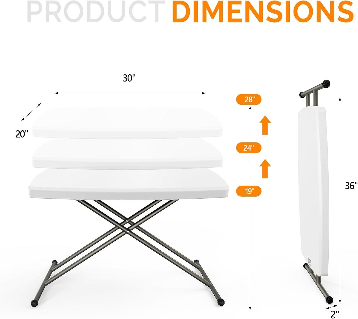 Small Adjustable Folding Table 13.8 in-28 in Height Personal Laptop TV Tray HDPE
