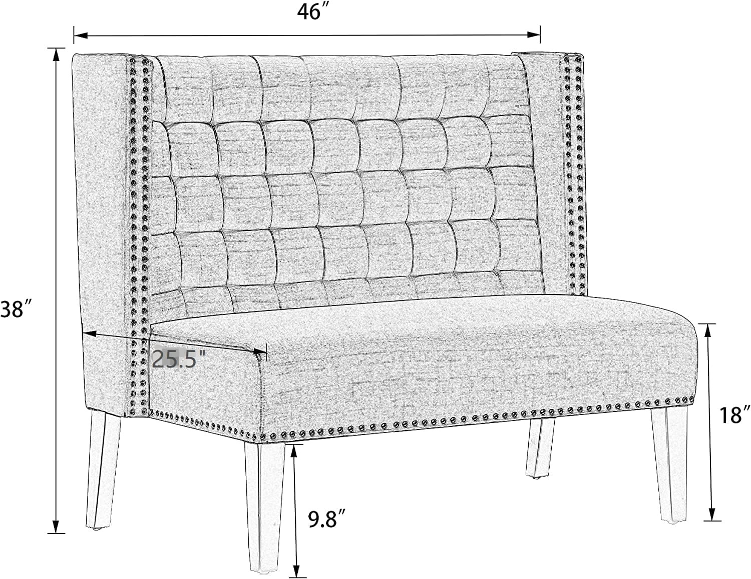 Modern 46″ Tufted Loveseat Sofa with Nail Head Trim for Small Spaces