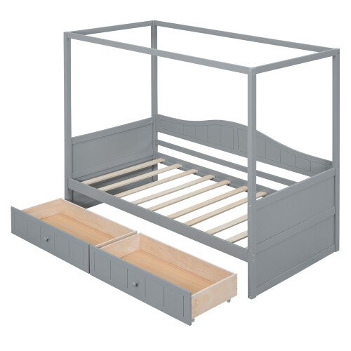 Canopy Platform Bed Solid Wood Daybed with Trundle or Storage Drawers Sofa Beds