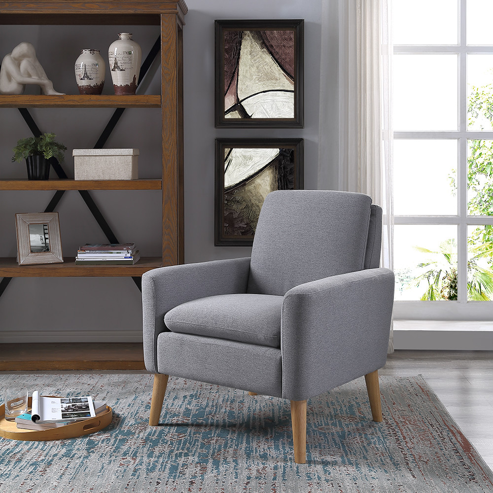 Modern Tufted Accent Arm Chair Contemporary Fabric Single Sofa Upholstered Linen