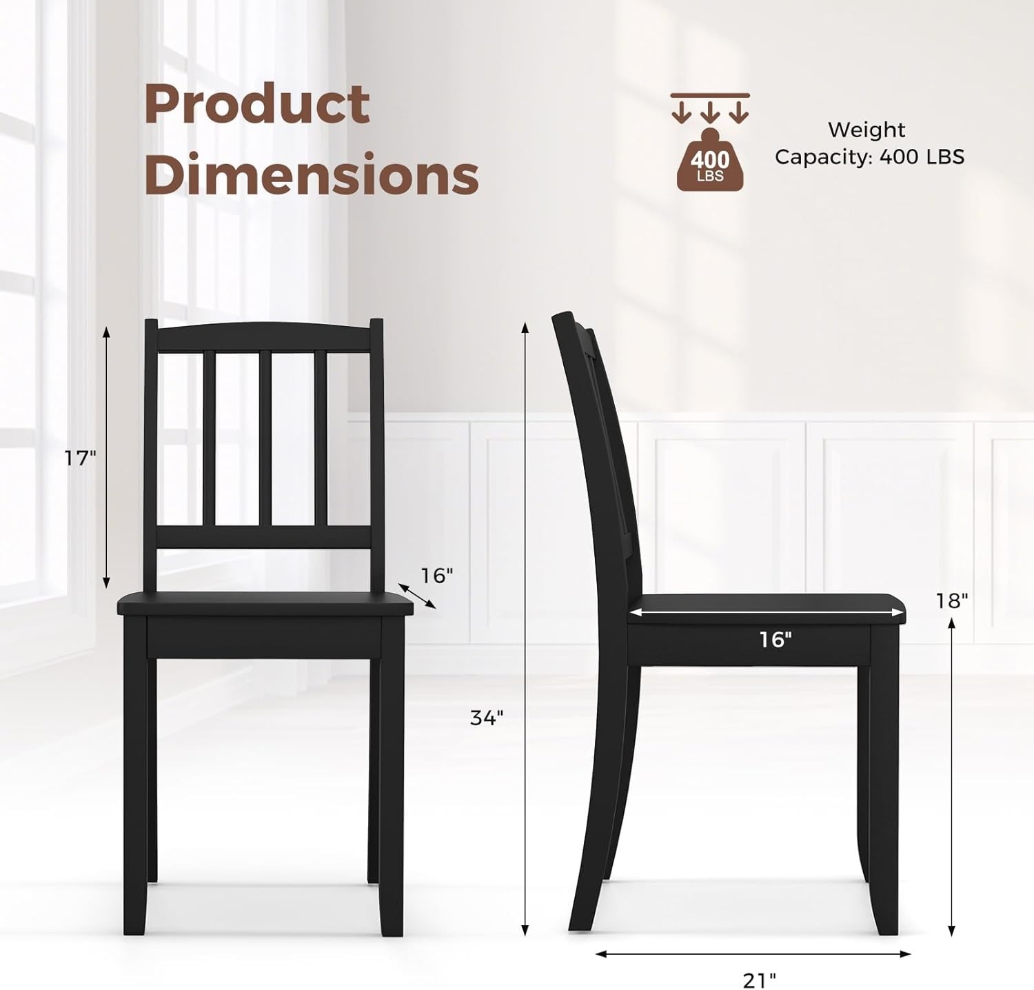 Wooden Dining Chairs Set of 2, Modern Kitchen Chairs w/Rubber Wood Legs & Curved