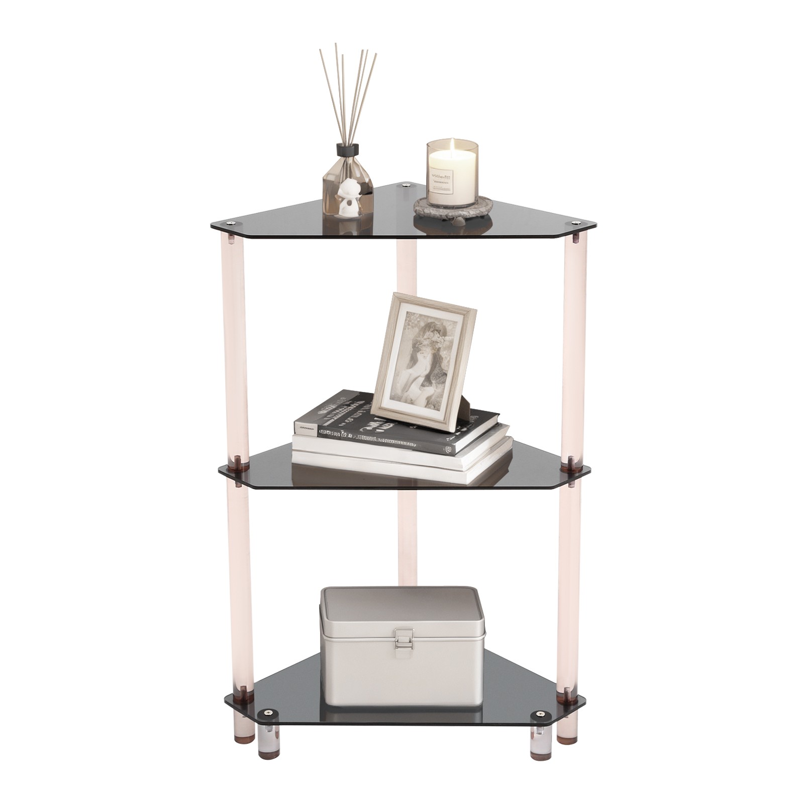 11.8*11.8*26in Triangle Corner Table 3 Tier Acrylic Living Room Side Table