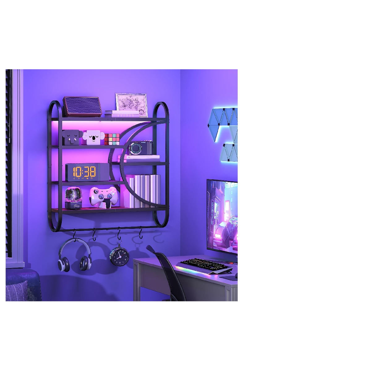 Hoobro Gaming Floating Shelf Led Lights 28.9 Led Wall Mounted Shelf 5-Tier
