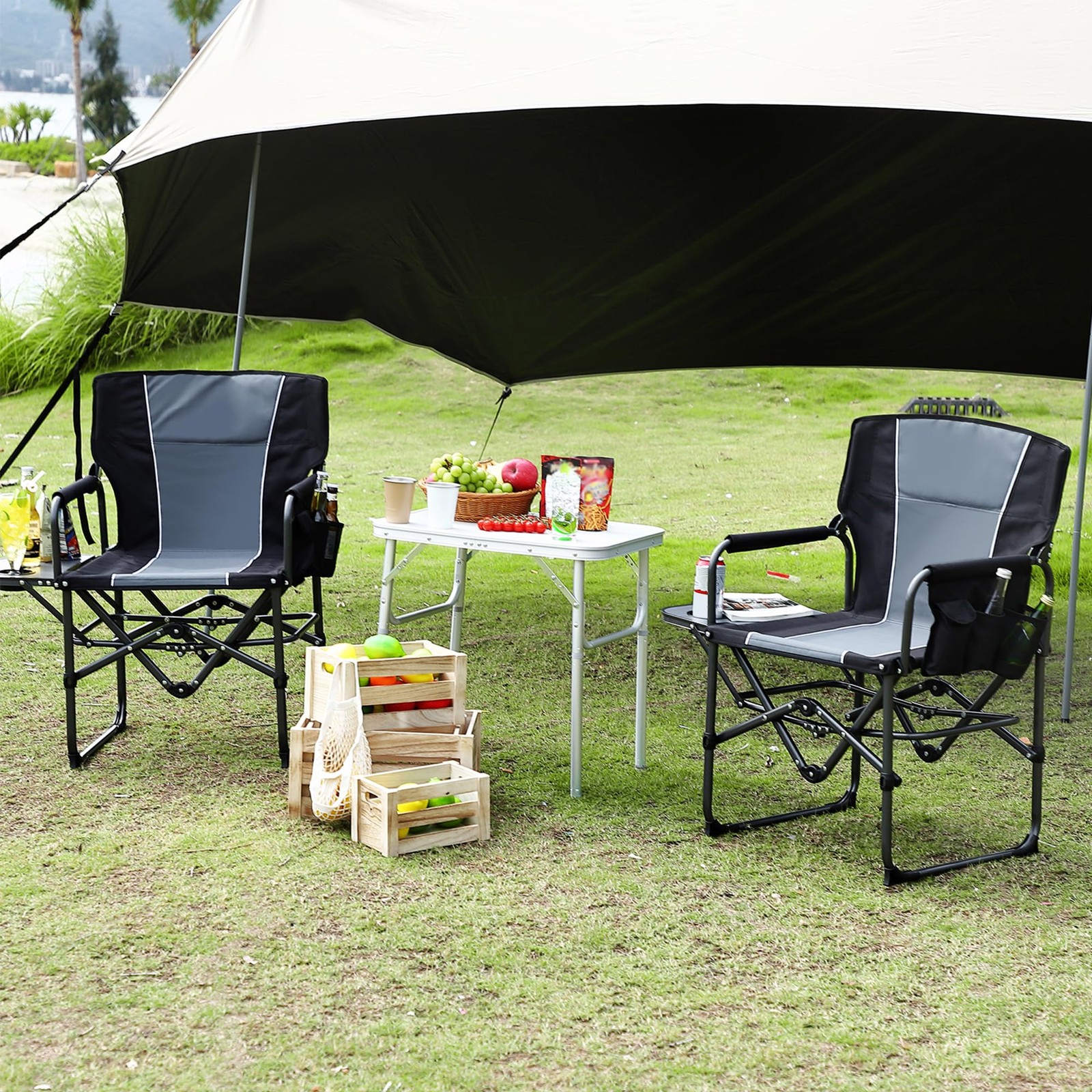 Folding Directors Chair ,Portable Camping Chair Outdoor Seat with Side Pocket