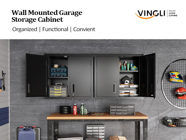 Garage Wall Storage Cabinet with Lock & Adjustable Shelves – Rust Resistant New