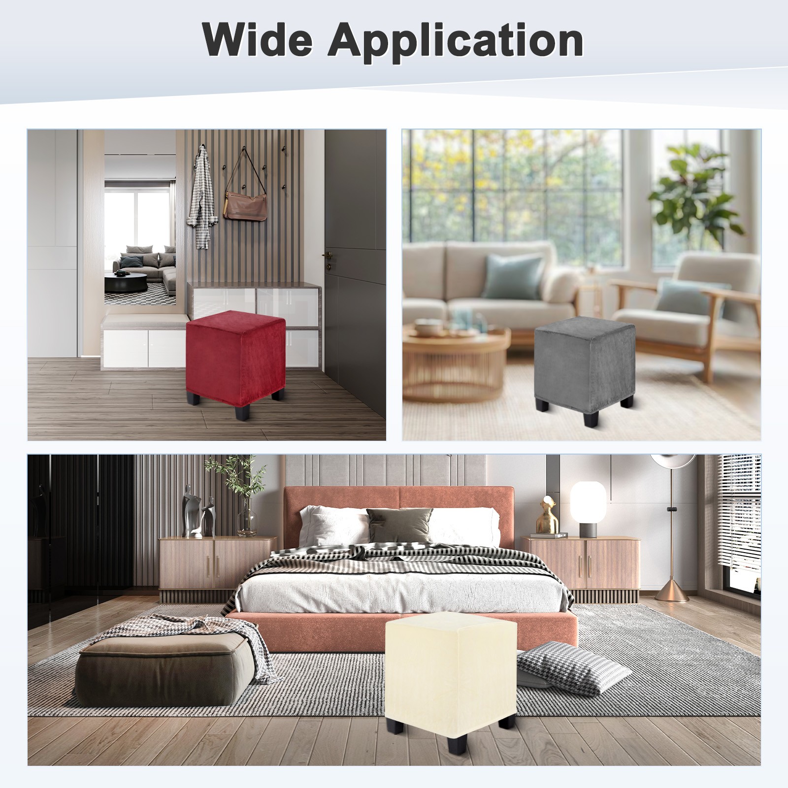 1-Pack 13″x13″x15″ Stretch Square Ottoman covers Footstool Protector Beige