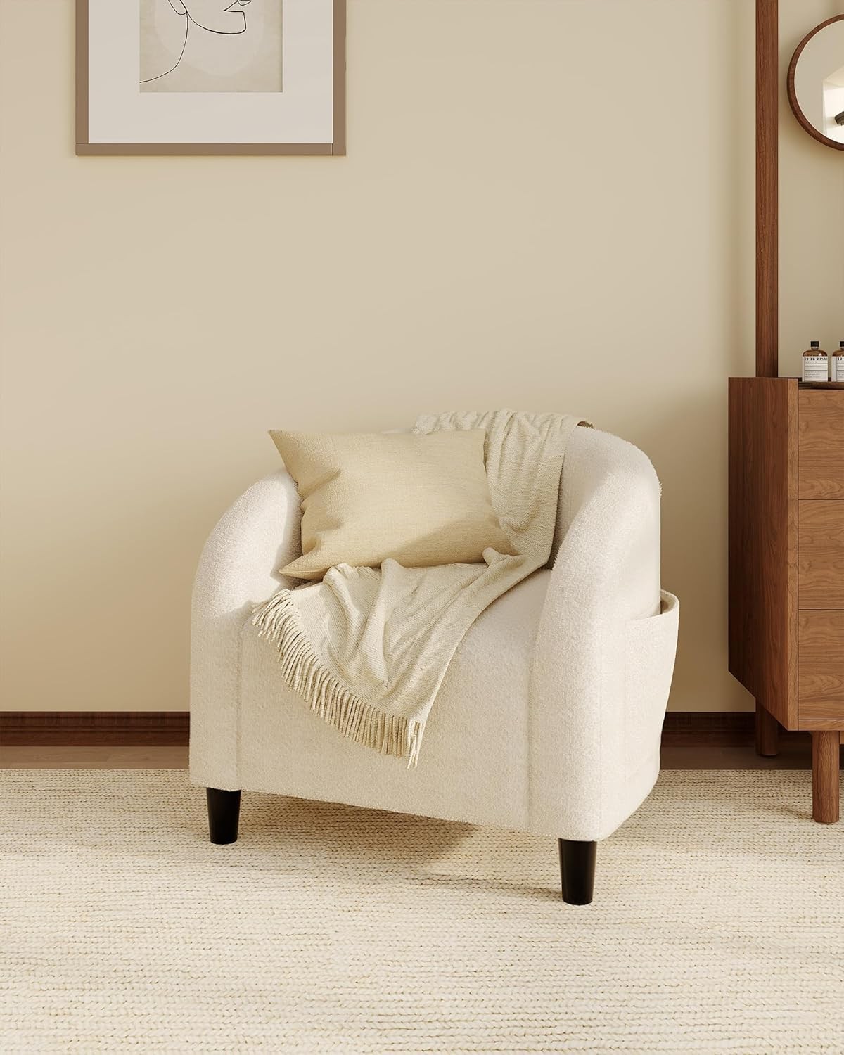 Accent Chair Living Room Chairs Boucle Barrel Chairs Round Armchairs for Bedroom