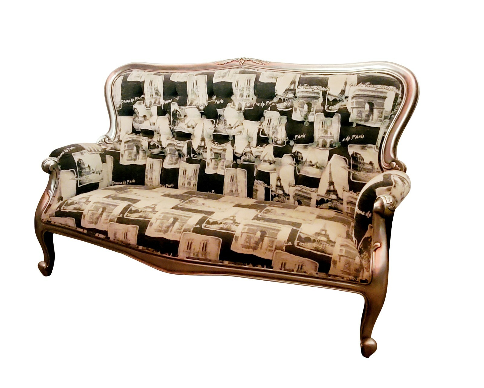 Silver teakwood Paris fabric design sofa