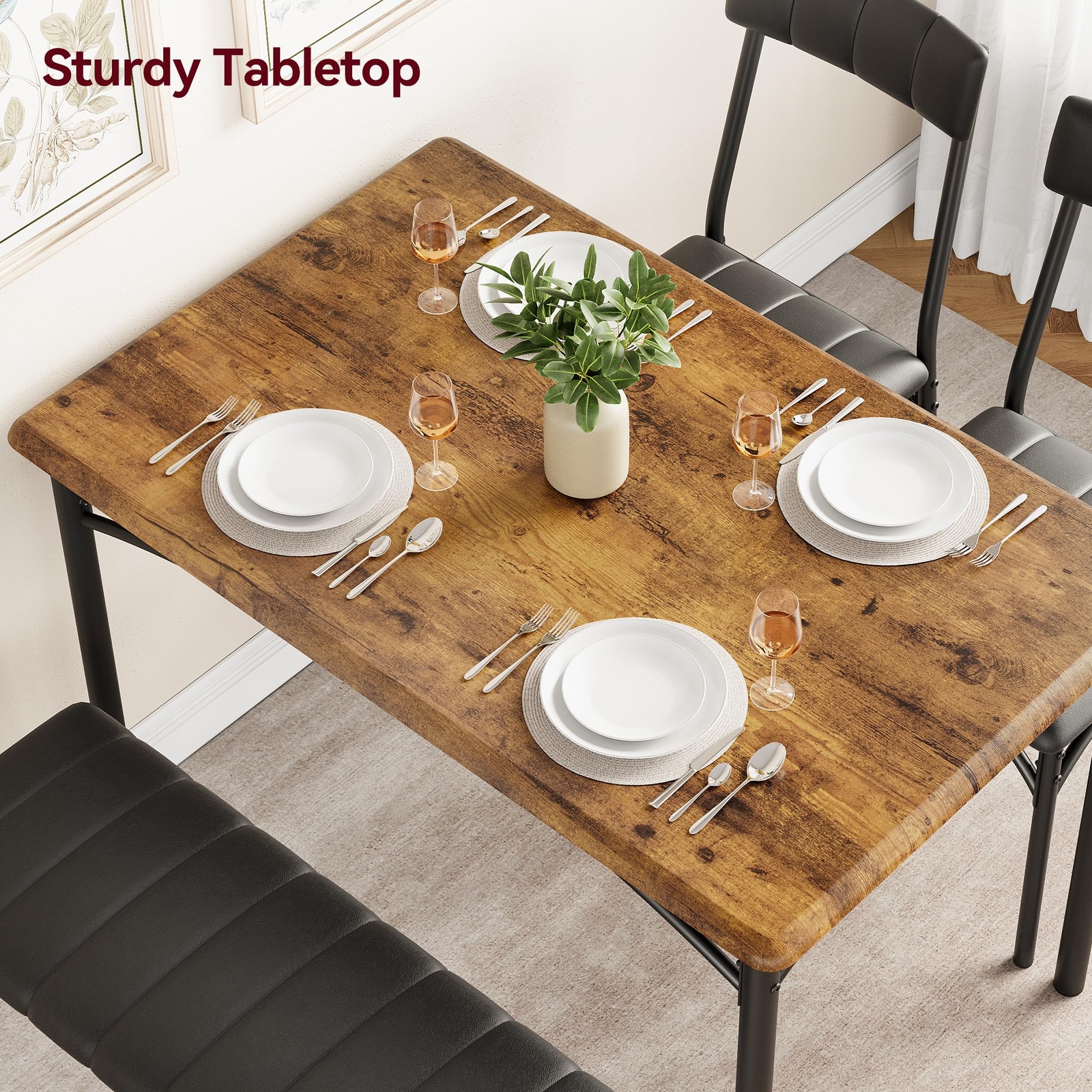 Dining Table Set for 4, Kitchen Table and Chairs for 4, Rectangular w/ Bench