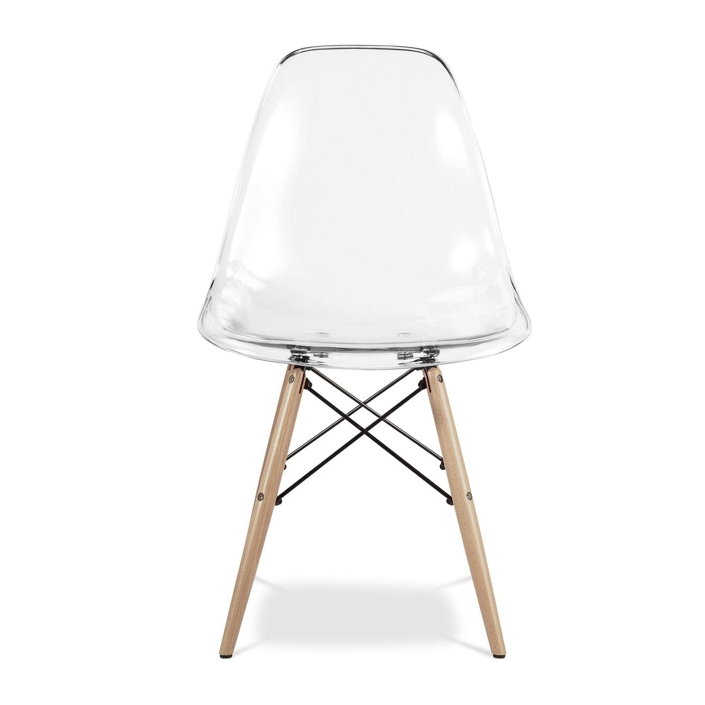 Maklaine 17.5 inches Plastic and Wood Dining Chairs in Clear (Set of 2)