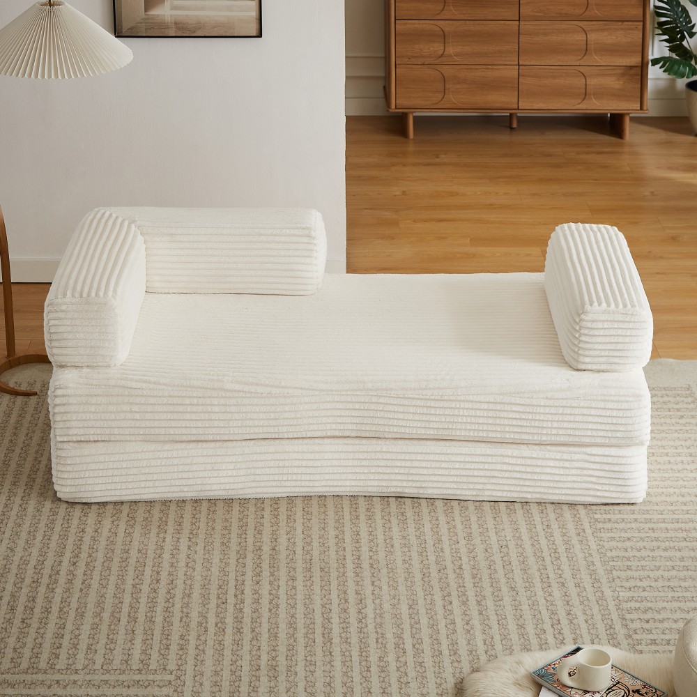 Beige Corduroy Loveseat Sofa, Plush Cloud Couch Design w/ No Assembly