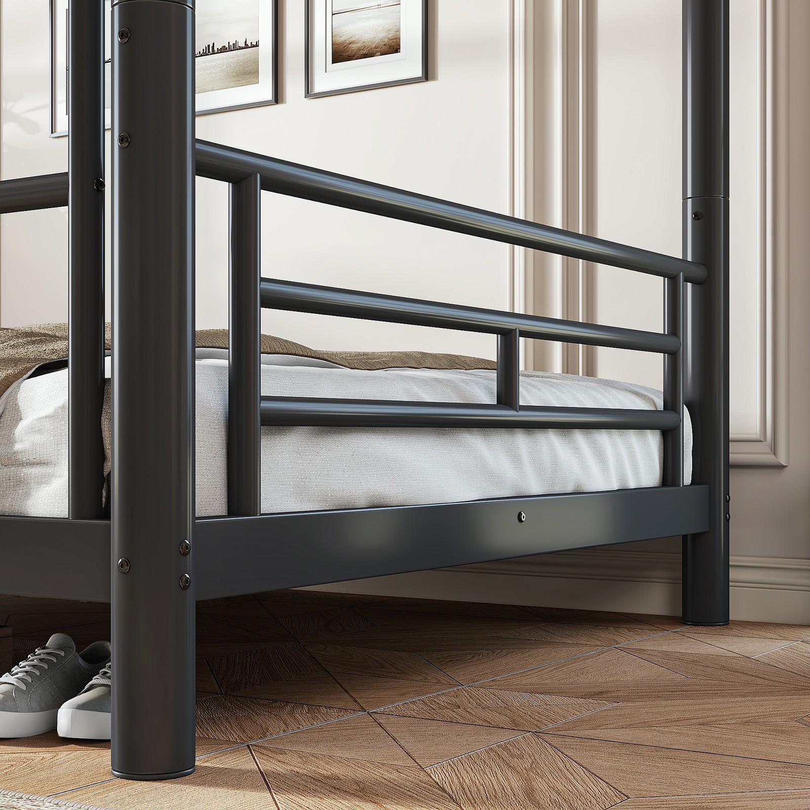 Twin XL over Twin XL Metal Bunk Bed, Space-Saving 2-in-1 Convertible Bed, Black