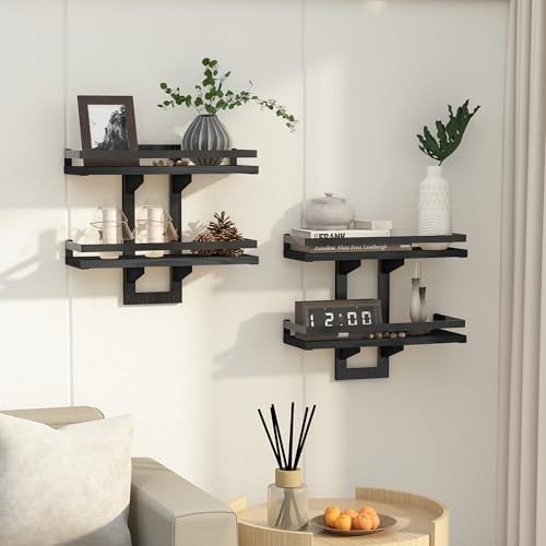 Floating Shelves for Wall-Tier Wood Hanging Decor Storage Shelves, Wall 2 Black