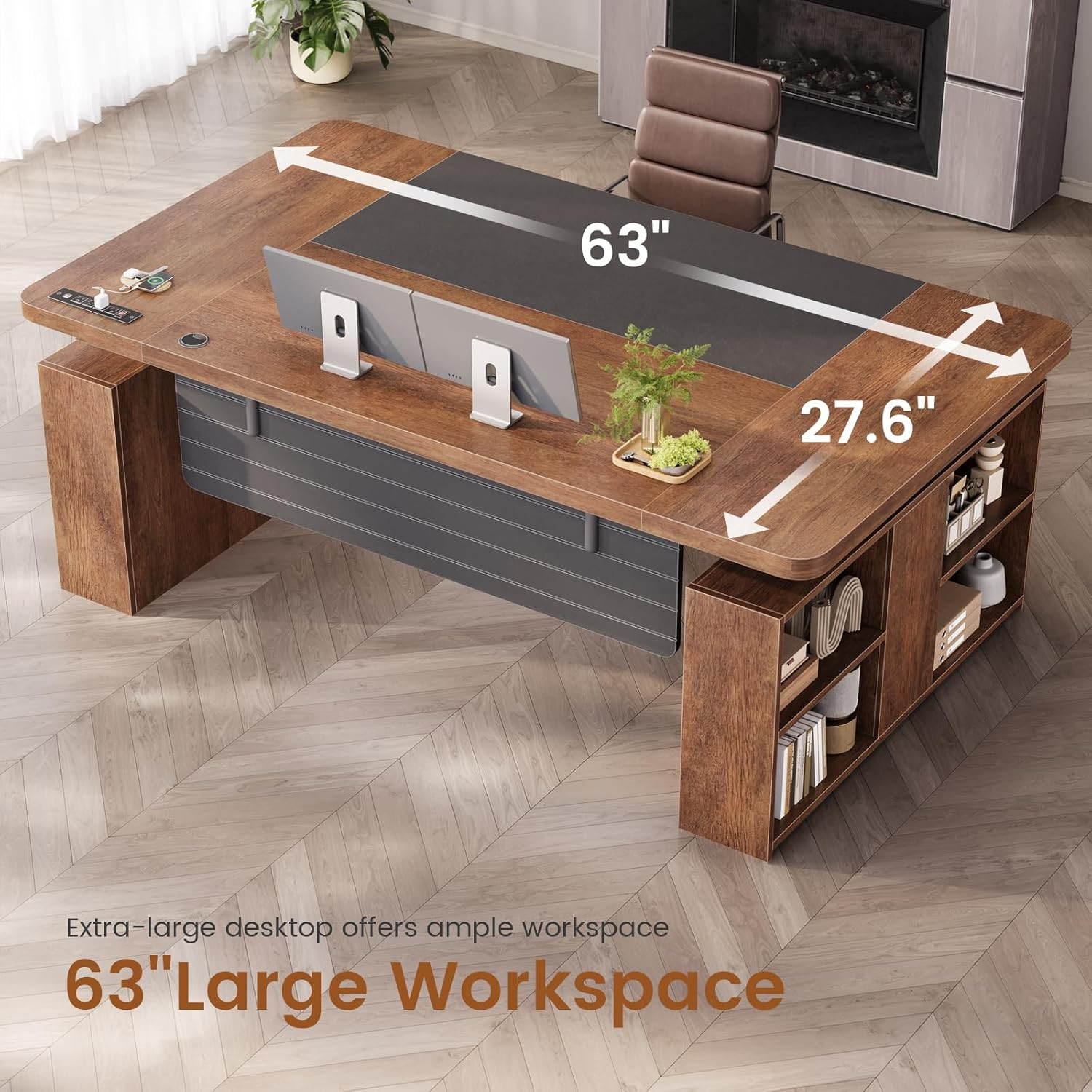 SEDETA 63″ Executive Standing Desk with Storage, Executive Height Adjustable Des
