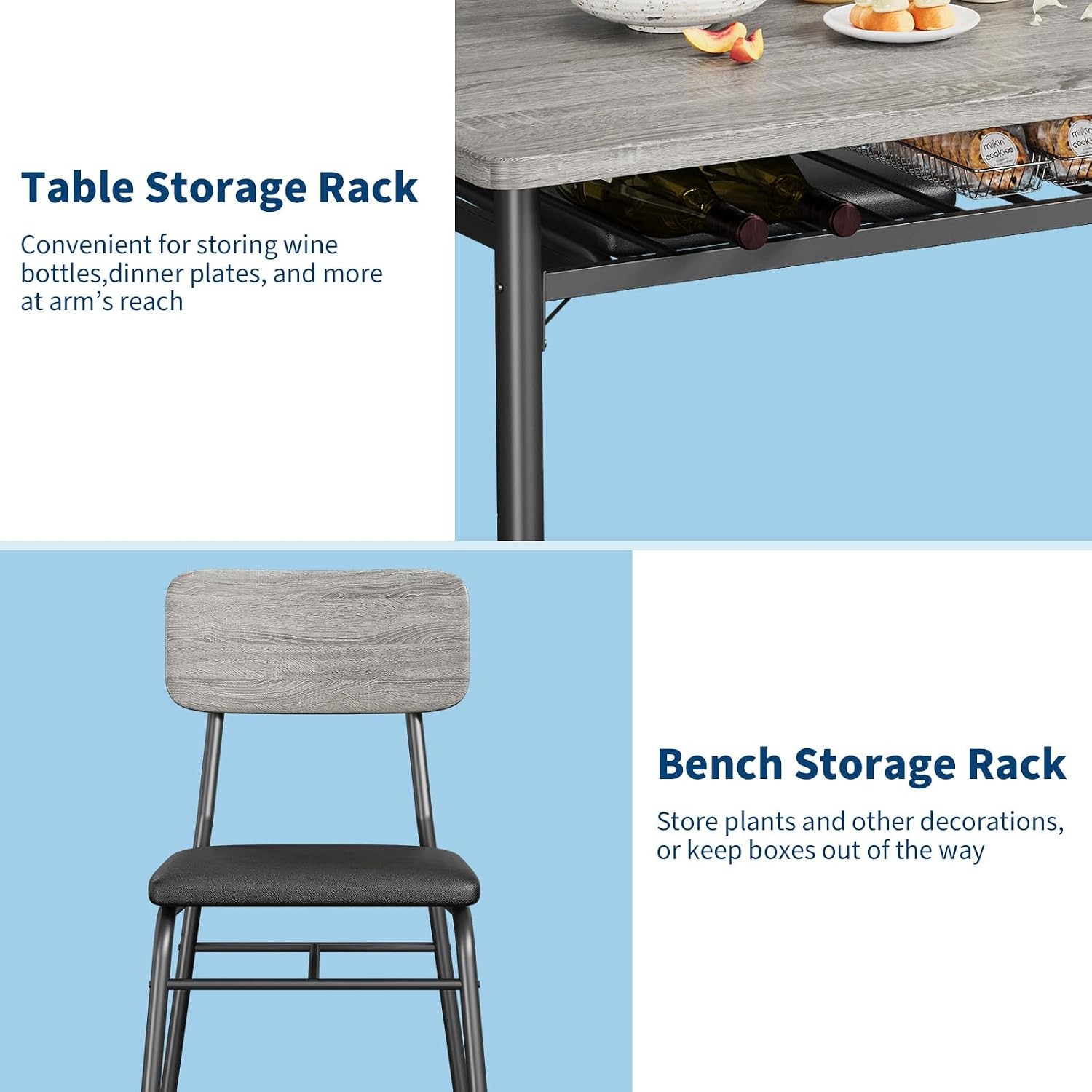 Dining Table Set for 4 with Storage Rack, 5-Piece Kitchen Table and Upholstered