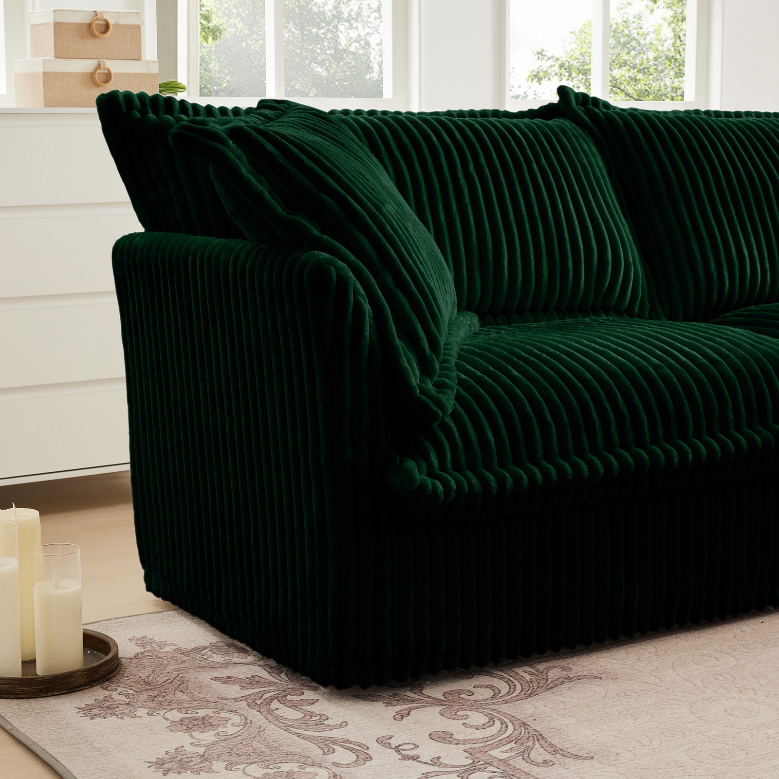 Modular Cloud Sofa 4 Seater, Deep Seating, Green Corduroy Removable Cover